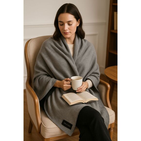 Calvin Klein Reversible Gray & Black Long Knit Scarf Wrap Shawl Soft 96” - Picture 3 of 10